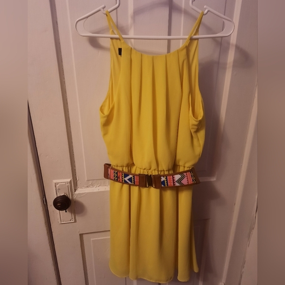 A. Byer Yellow Pleated Halter Sundress - Picture 1 of 9